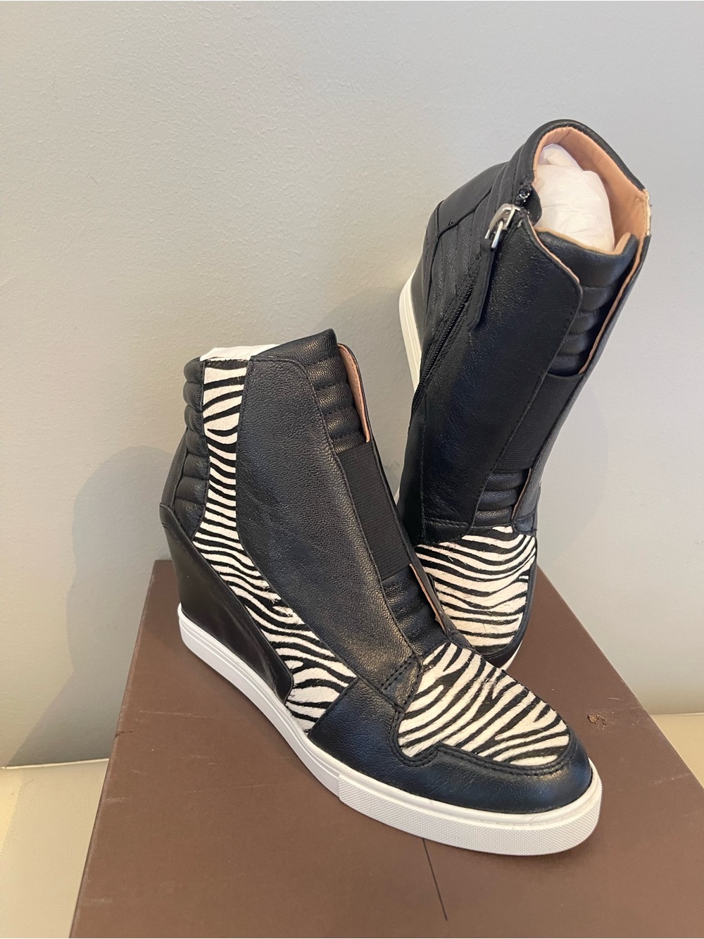 Paolo Black & White Zebra Wedge Sneaker